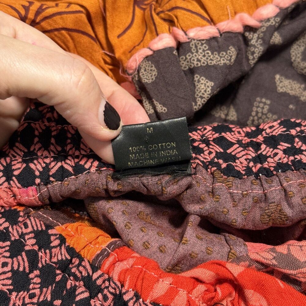Ana & Kate Maxi Skirt M Orange Pink Patchwork Peasant Festival Hippie Boho Y2K - Picture 7 of 11